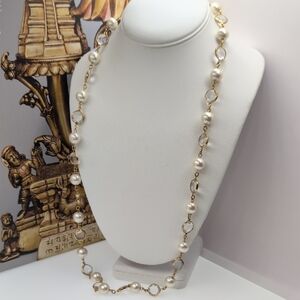 J. Crew Gold and White Necklace with Multi-Strand Design